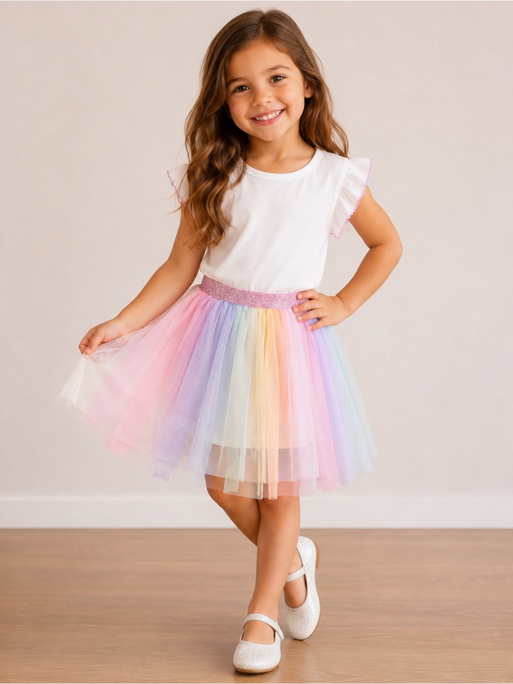 Zunie • NWT Girls Pastel Rainbow Tulle Skirt with Glitter Waistband